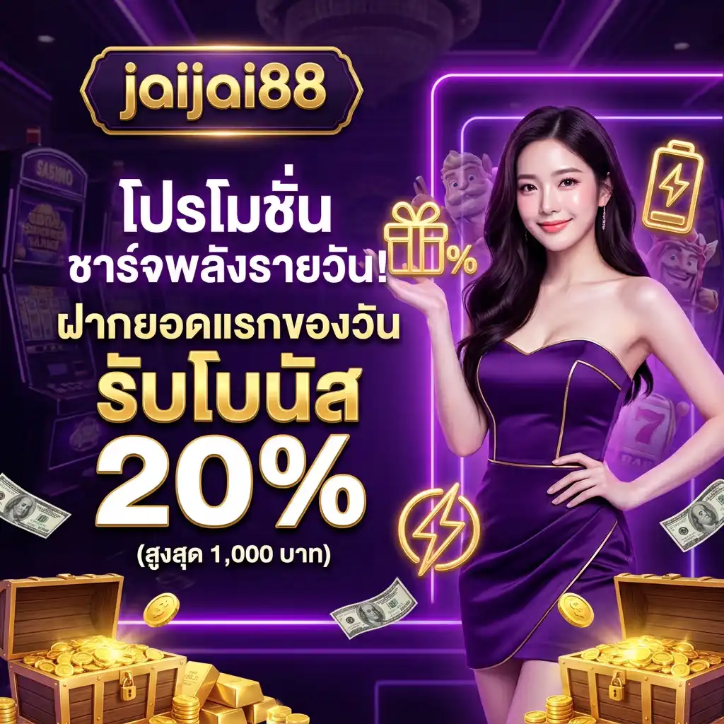 2. โปรโมชั่น ชาร์จพลังรายวัน! ฝากยอดแรกของวัน รับโบนัส 20% (สูงสุด 1,000 บาท)